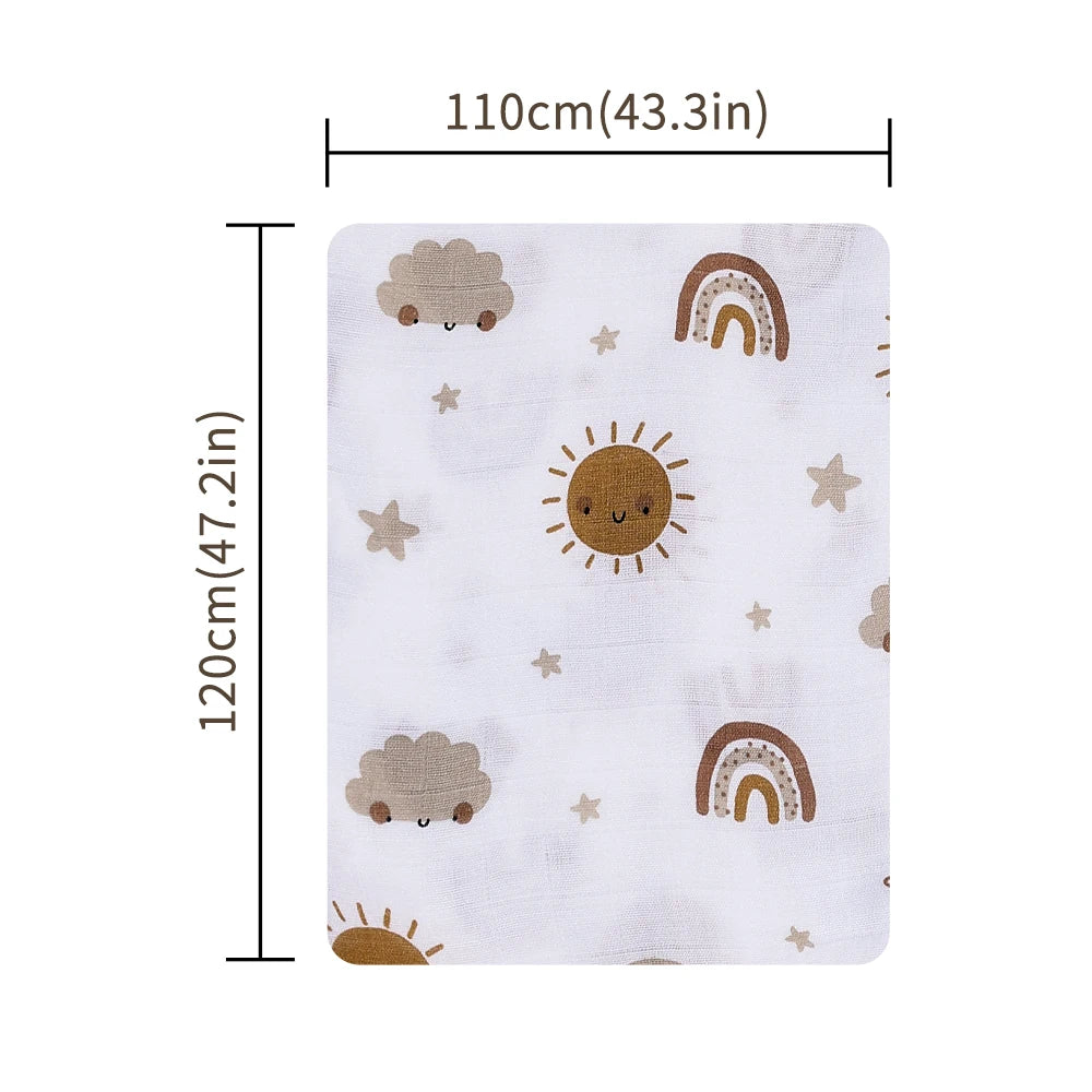 Elinfant 120x110cm Bamboo Cotton Baby Muslin Swaddle Blanket Cute Soft Print Baby Towel Wrap