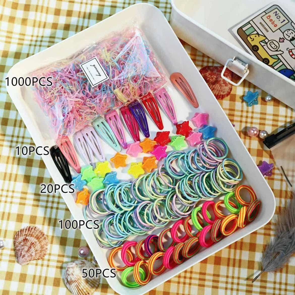 1195PCS Hair Accessories Set For Girls Candy Colors Nylon Hair Ties Elastic Ponytail Holders Rubber Band For Baby Kid