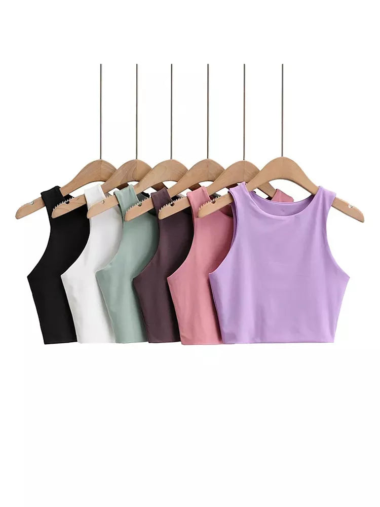 2023 Summer Fashion Women Sexy Slim Tops O-neck Sleeveless Double Nylon Ladies Good Quality Tank Tops 6 Colors