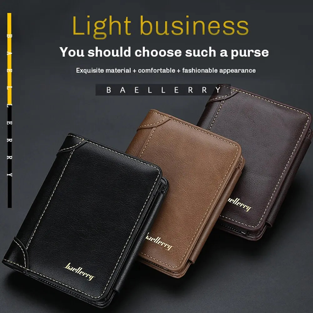 New PU Leather Men Wallets High Quality Zipper Short Desigh Card Holder Male Purse Vintage Coin Holder Men Wallets