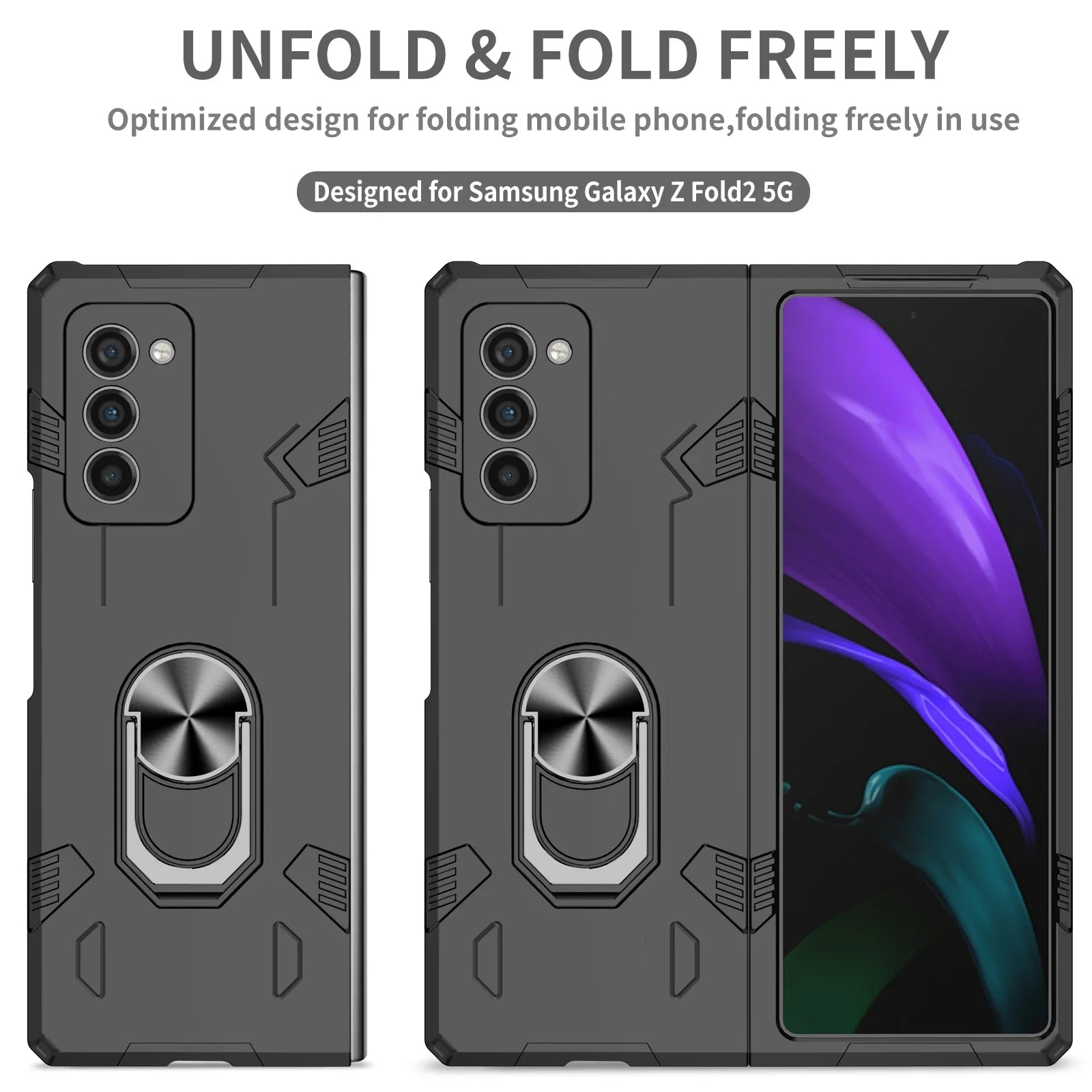 Anti-Knock Kickstand Metal Ring Case for Samsung Galaxy Z Fold 5 4 2 5G fold5 Fold4 Fold2 Fold3 Fold 3 Comfortable Phone Cases