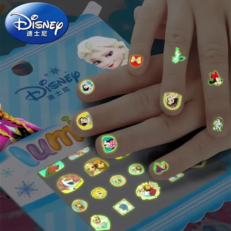 Disney Princess Luminous Nail Stickers Frozen Sophia Minnie Mouse Wiinie the Pooh Glow In Dark Nail Stickers Girl Gift