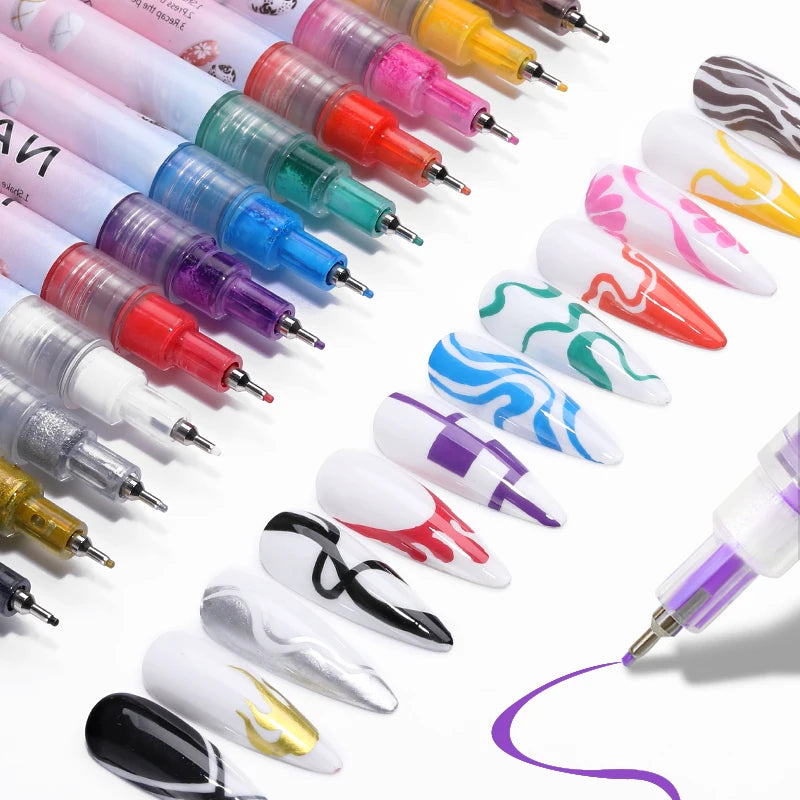 Nail Art Drawing Graffiti Pen Gel Pencil Plastic Waterproof Painting Liner Brush White Marker Pen Nail Manicure Decoration Tools