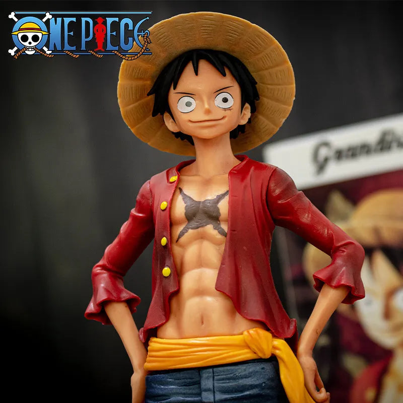 NEW 28cm One Piece Anime Figure Confident Smiley Luffy Three Form Face Changing Doll Action Figurine Model Toys Kits