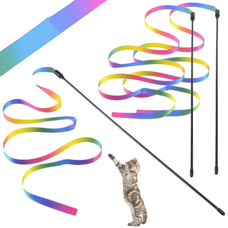 2PCS Pet Cat Toys Cute Funny Rainbow Strips Stick Cat Teaser Wand  Pet Toys for Cats Interactive Toys Cat Supplies Pet Products