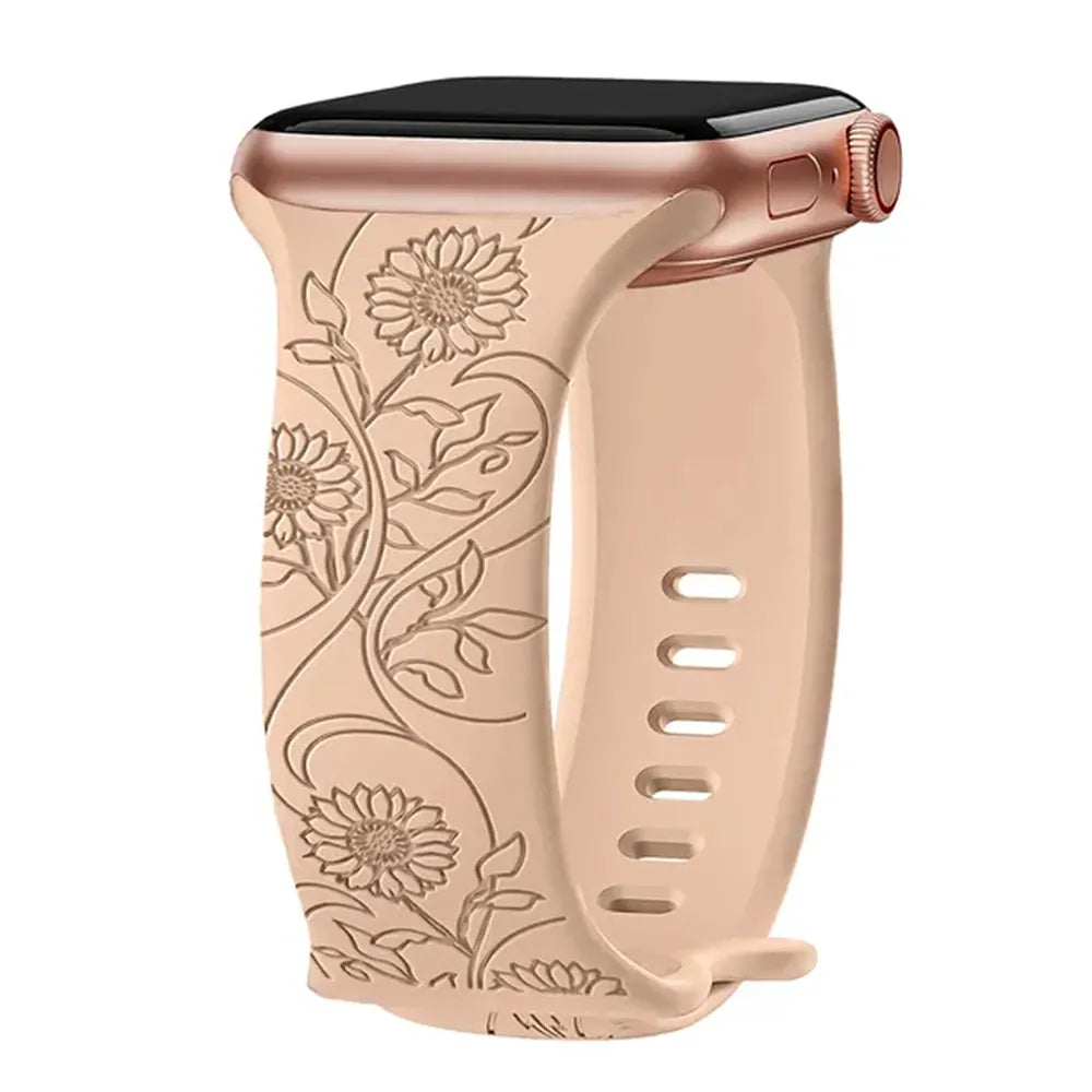 Strap For Apple Watch Band 44mm 42mm 41mm 40mm 45mm 49mm 44 mm Floral Engraved bracelet correa iwatch series 9 7 SE 6 8 Ultra 2