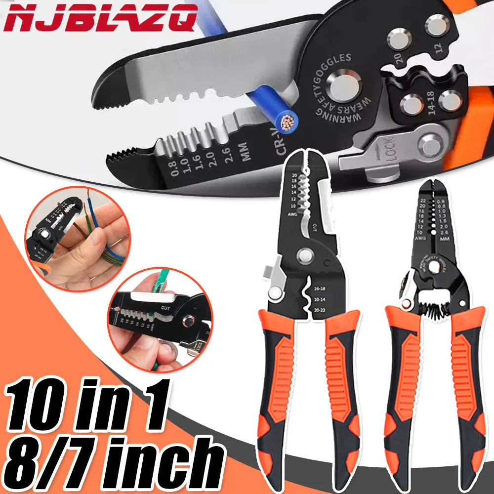 NJBLZQ 10 in 1 Wire Pliers Multifunctional Electrician Peeling Household Network Cable Wire Stripper Puller Stripper Tools