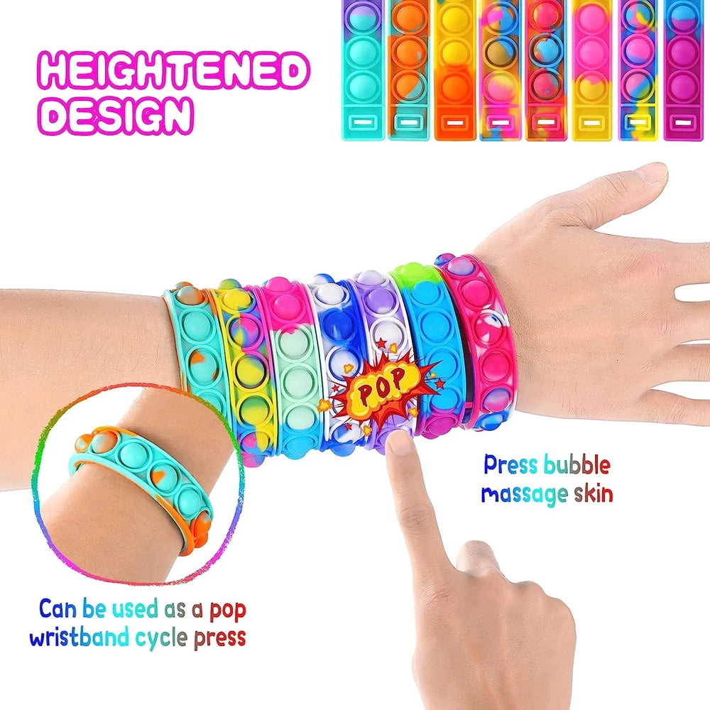 12PCS Fidget Toys Pop Bracelet Party Favors Bubble Bracelets Push Poping Sensory Stress Reliever Toys for Kids Children Gifts