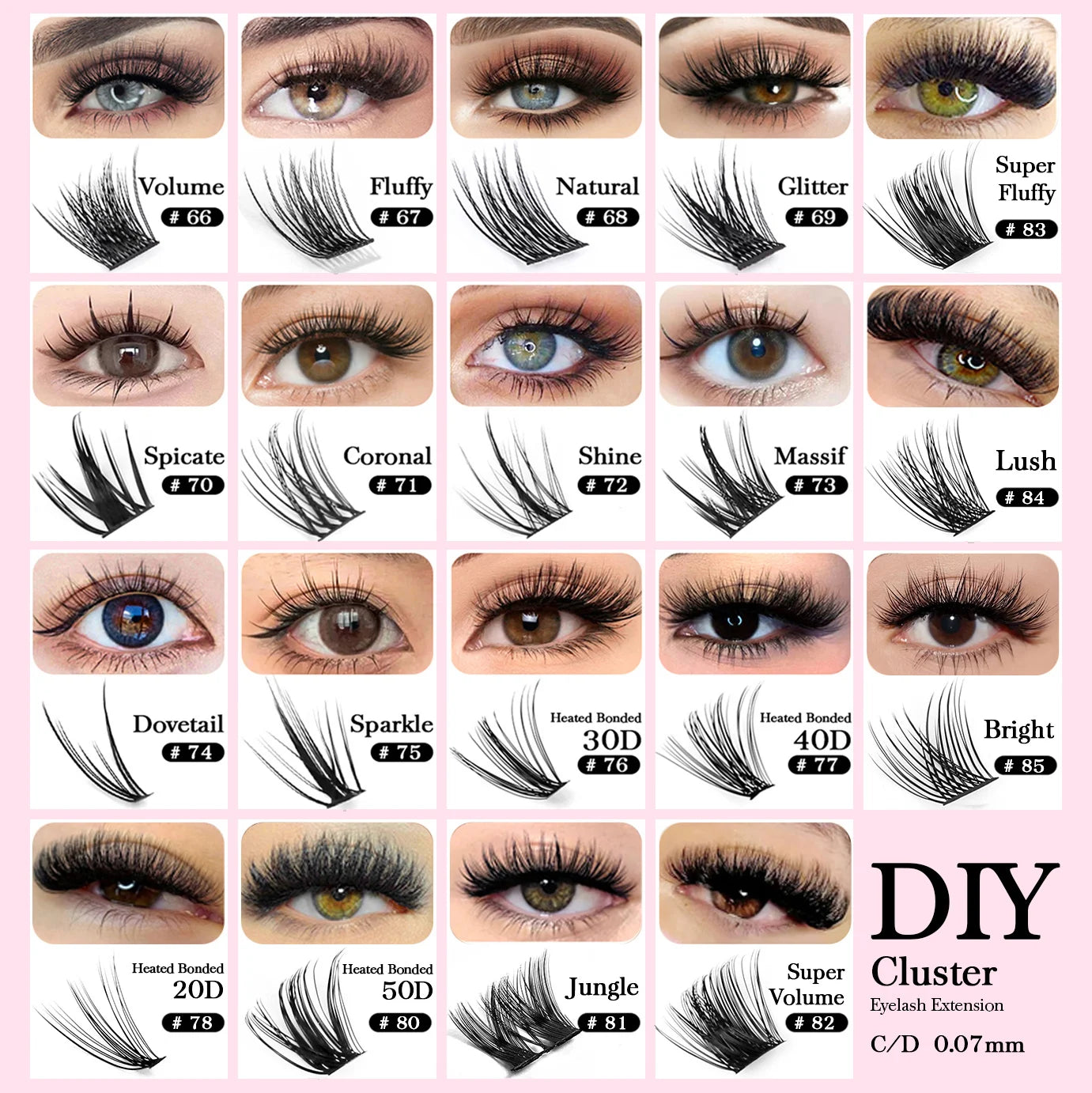 Mix Color 144 Russian Volume YUANZHIJIE False Eyelashes Natural Soft DIY Cluster Segment Lashes Cute Deer Rainbow Eyelashes