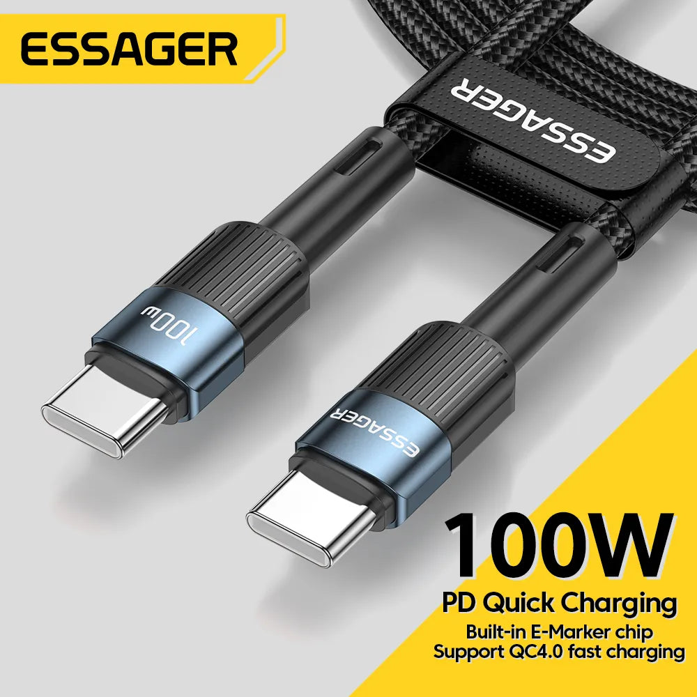 Essager 100W USB Type C To USB C Cable USB-C PD Fast Charging Charger Wire Cord For Macbook Samsung Xiaomi Type-C USBC Cable 3M