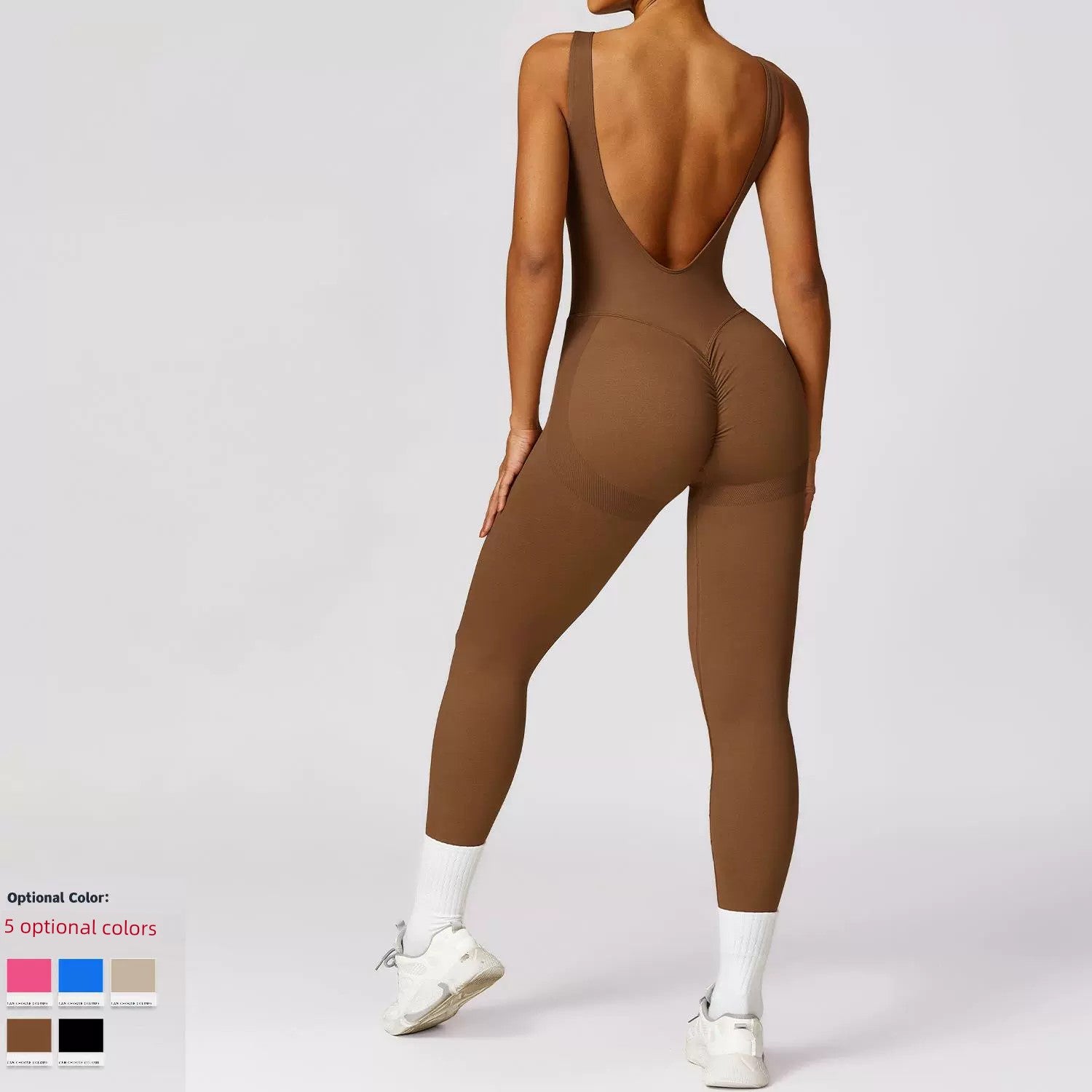 2024 Fashion Tight Back Yoga Jumpsuit Sports Fitness Cut Out Hip Lifting Yoga Jumpsuit Women without Chest Pad