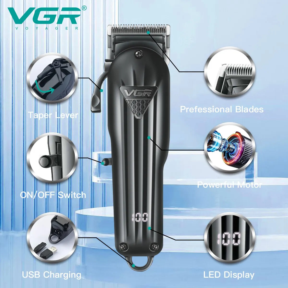 VGR Hair Clipper Professional Hair Cutting Machine Hair Trimmer Adjustable Cordless Rechargeable V 282