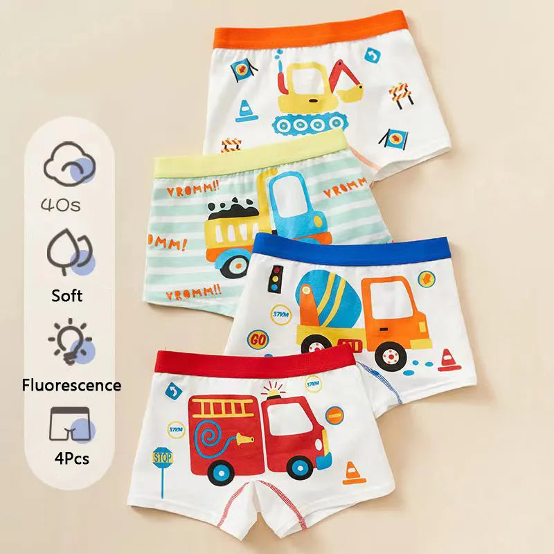 Children's Underwear Boy Panties Underpants  Engineering Vehicle Cars Fire Engine Comfortable Shorts Briefs Boxers For Kids