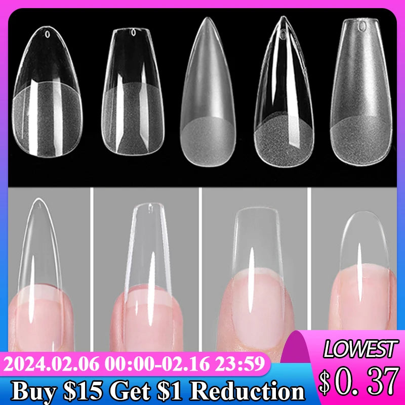 Press on Nails Coffin Soft Gel Tips Full Cover Fake Acrylic UV Gel Nails Extension System Oval Almond Sculpted False Nail Tips