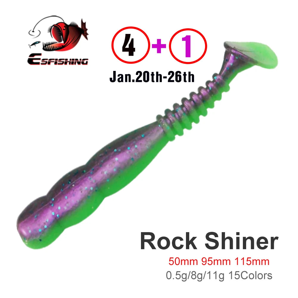 ESFISHING Rock Viber Shad 50mm 95mm 115mm Rock Shiner Sea Soft Baits Pesca Artificial Silicone Isca Fishing Lures